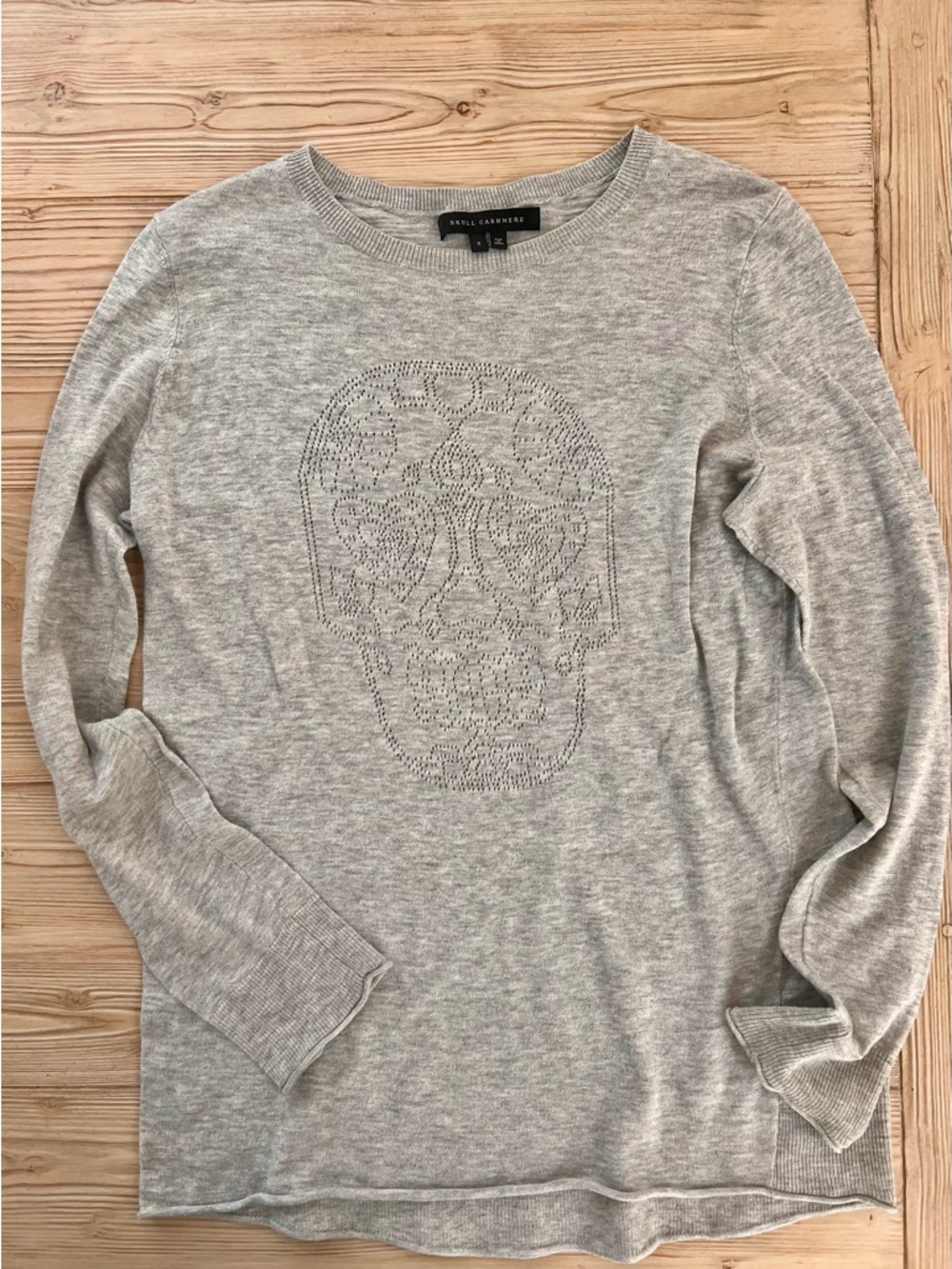 Skull Cashmere Gray Skull Sweater Lightweight Cotton Crewneck Size S
